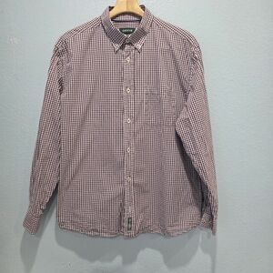 Orvis Heritage Wash Checkered Button-Down Shirt Size L Burgundy and White.